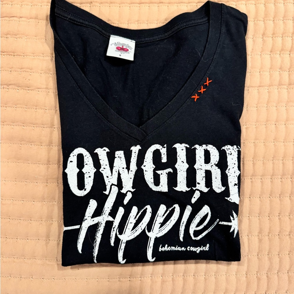 Bohemian Cowgirl Cowgirl Hippie V-Neck Tee - Black